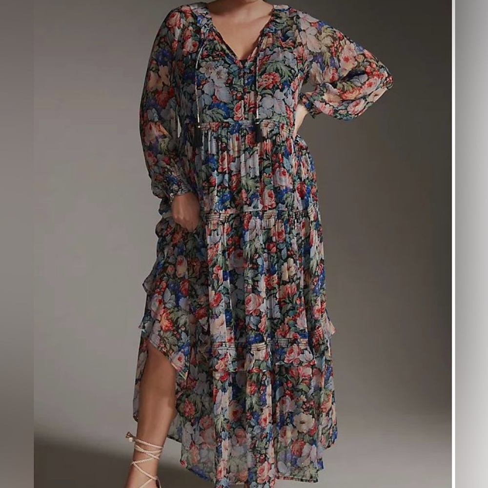 Anthropologie The Marais Printed Chiffon Maxi Dress